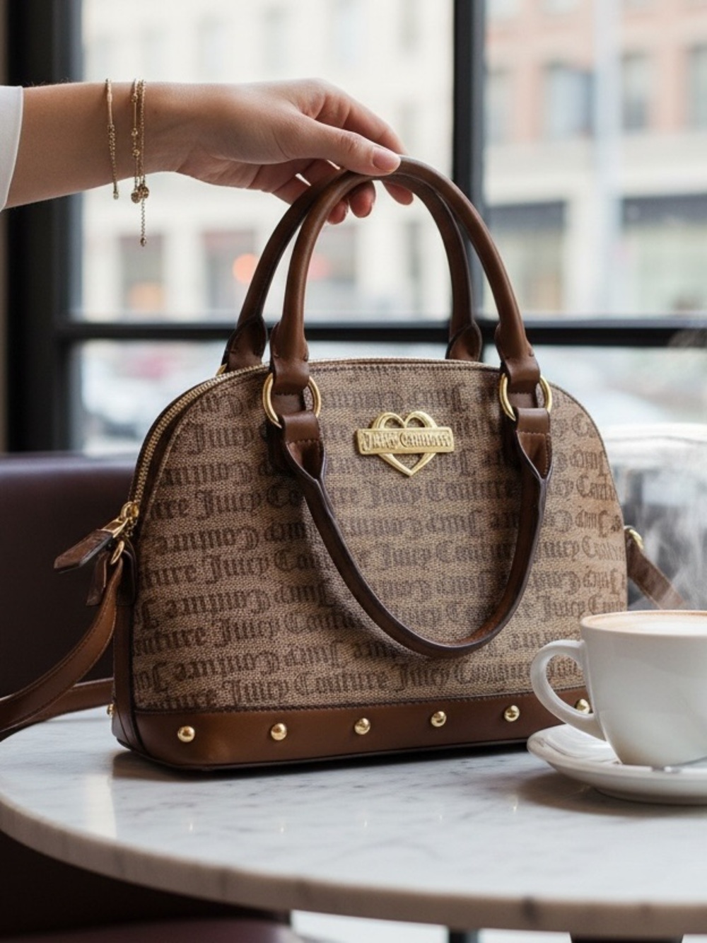 Juicy Couture Glam Dome Satchel Bag Brown/Tan
